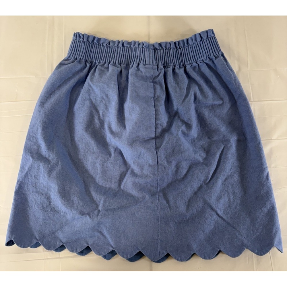 J by J. Crew Linen Blend Skirt Pull On Lined Elastic Waist Scalloped Blue Size 0